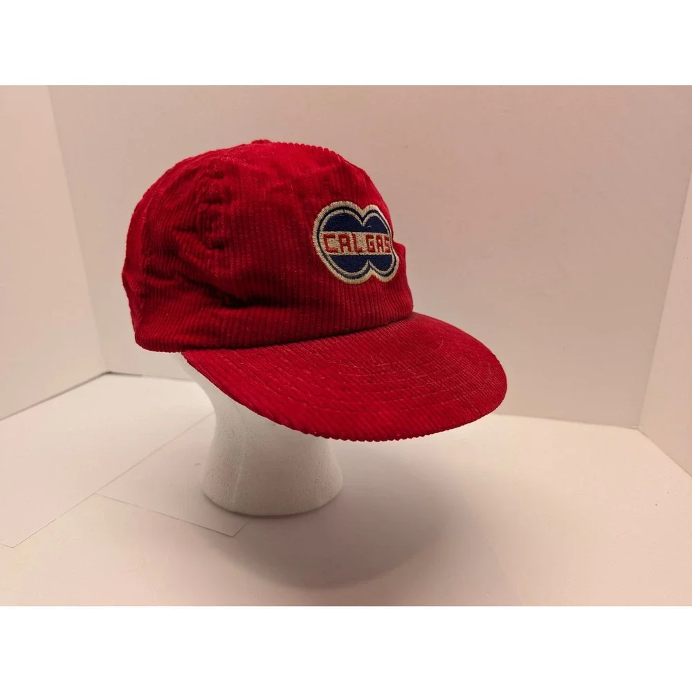 Vintage 80s Cal Gas Corduroy Snapback Hat Red California Liquid Gas Trucker Cap